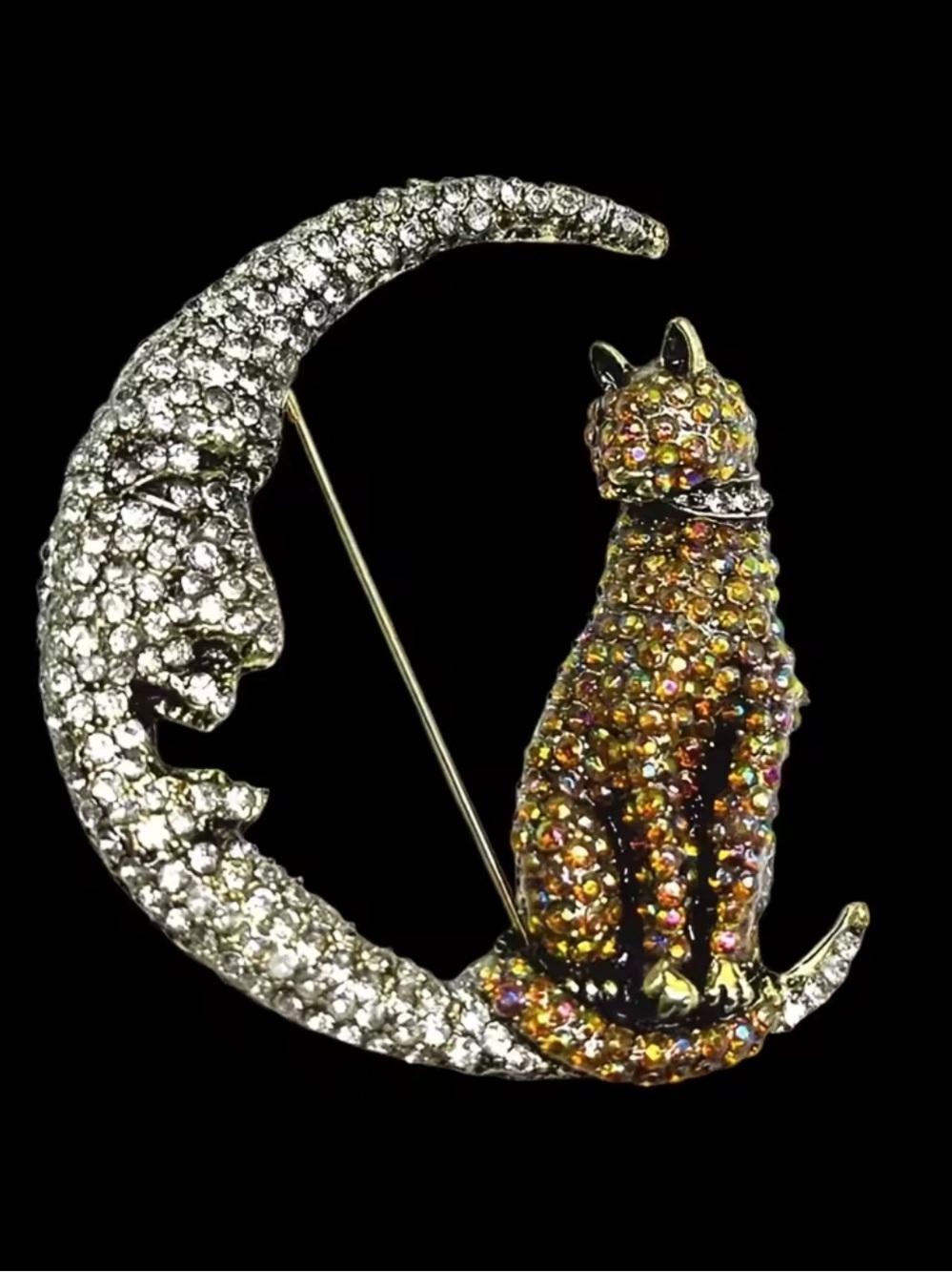 Moon Cat Crystal Brooch View 4